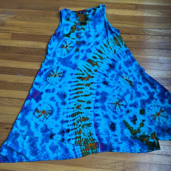 Dresses & Skirts - Blue Tie-Dye Sleeveless Midi Dress